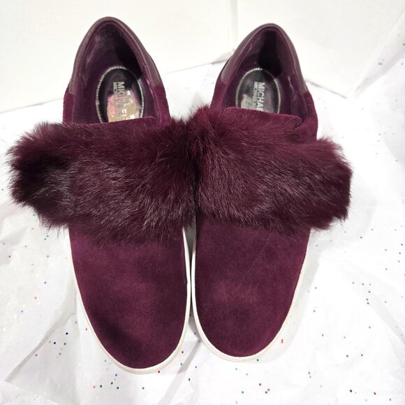 MIchael Kors Strap Suede Slide on Sneakers (Burgundy) - Picture 1 of 7